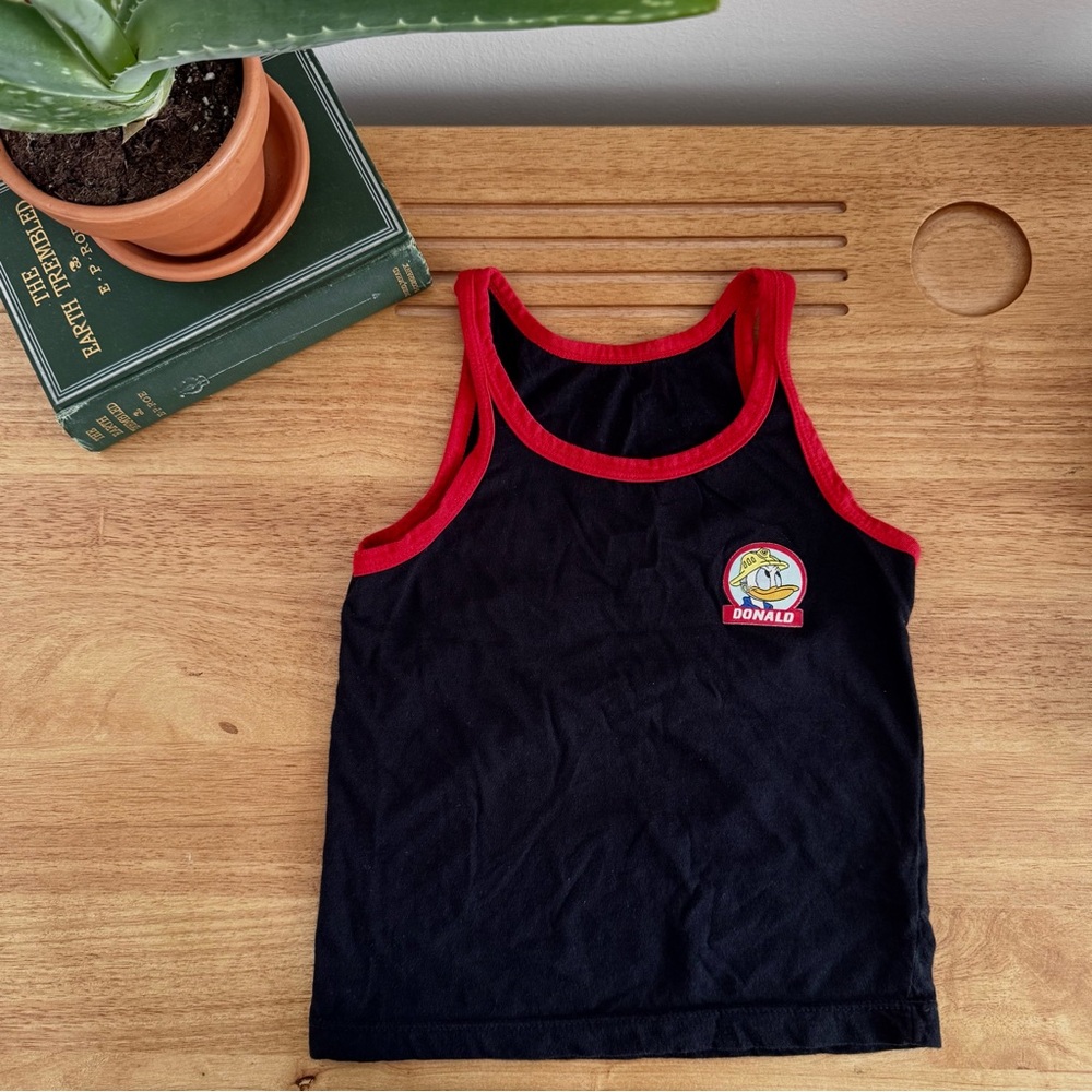 Disney Donald Duck Firefighter Tank 3T Bodycare Kids Euro Y2K Style Black Red